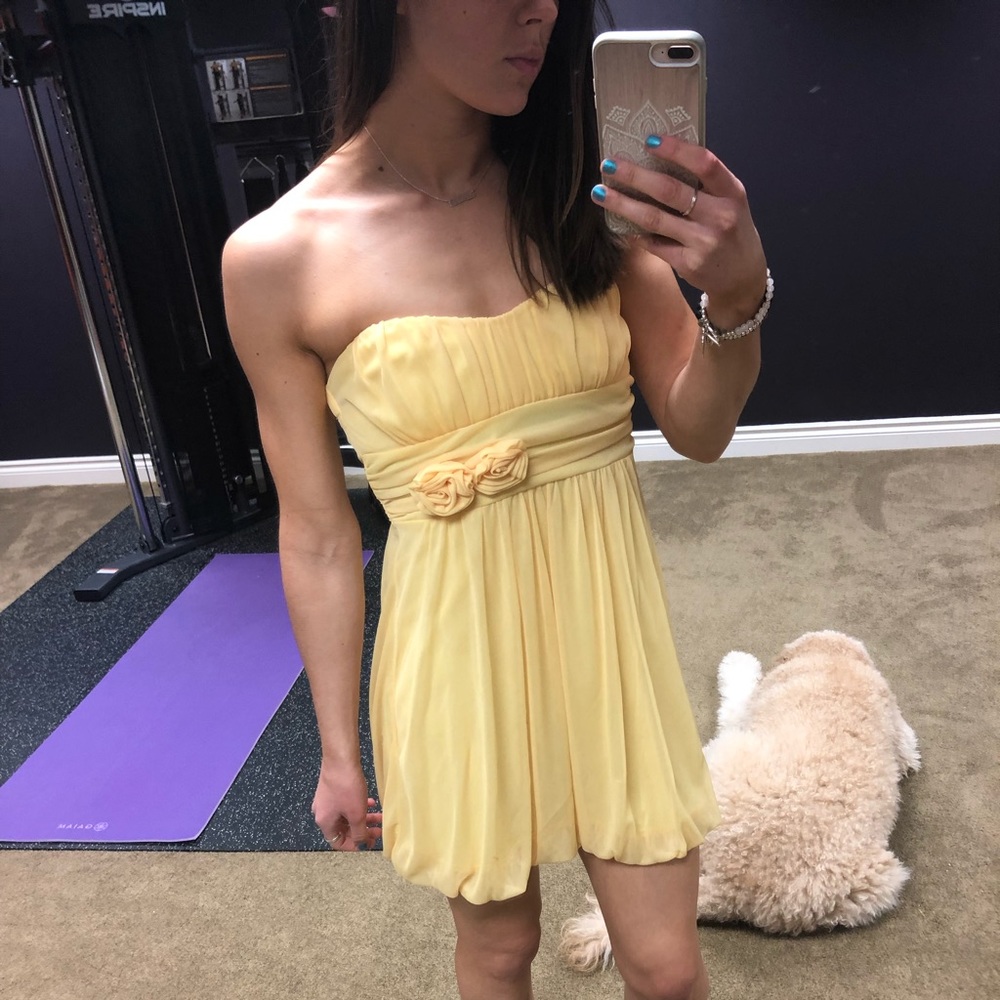 Strapless, Yellow Rosette Tie Bubble Dress
